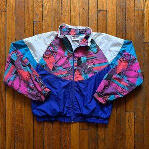 Vintage 90s Reebok Windbreaker Track Jacket‎ Women Medium Pink Blue Multicolor
